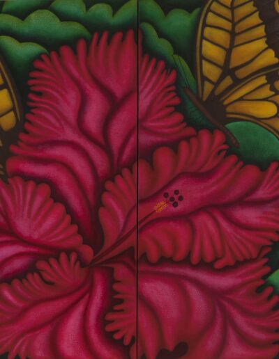 HIBISCUS-AND-BUTTERFLIES-DIPTYCH-OIL-ON-CNAVS-40-X-60-INCHES
